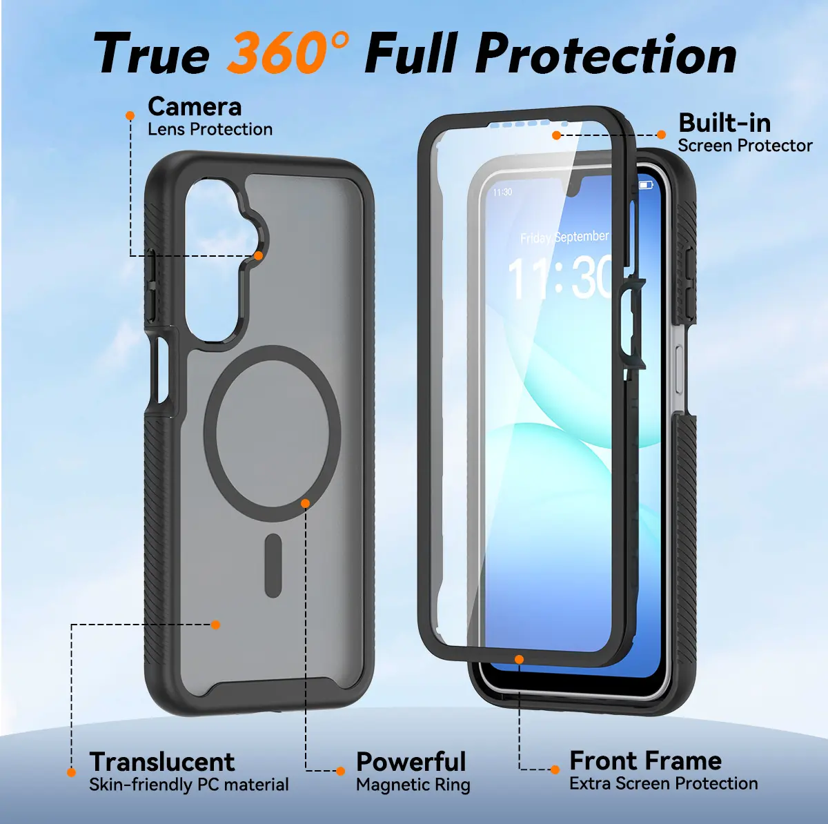 Samsung A17 / A16 / A26 Hoesje Full Protect 360° Cover MagSafe Matte Zwart afbeelding 7