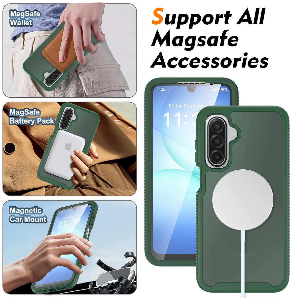 Samsung A17 / A16 / A26 Hoesje Full Protect 360° Cover MagSafe Matte Groen afbeelding 5