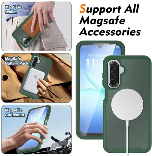 Samsung A17 / A16 / A26 Hoesje Full Protect 360° Cover MagSafe Matte Groen afbeelding 5