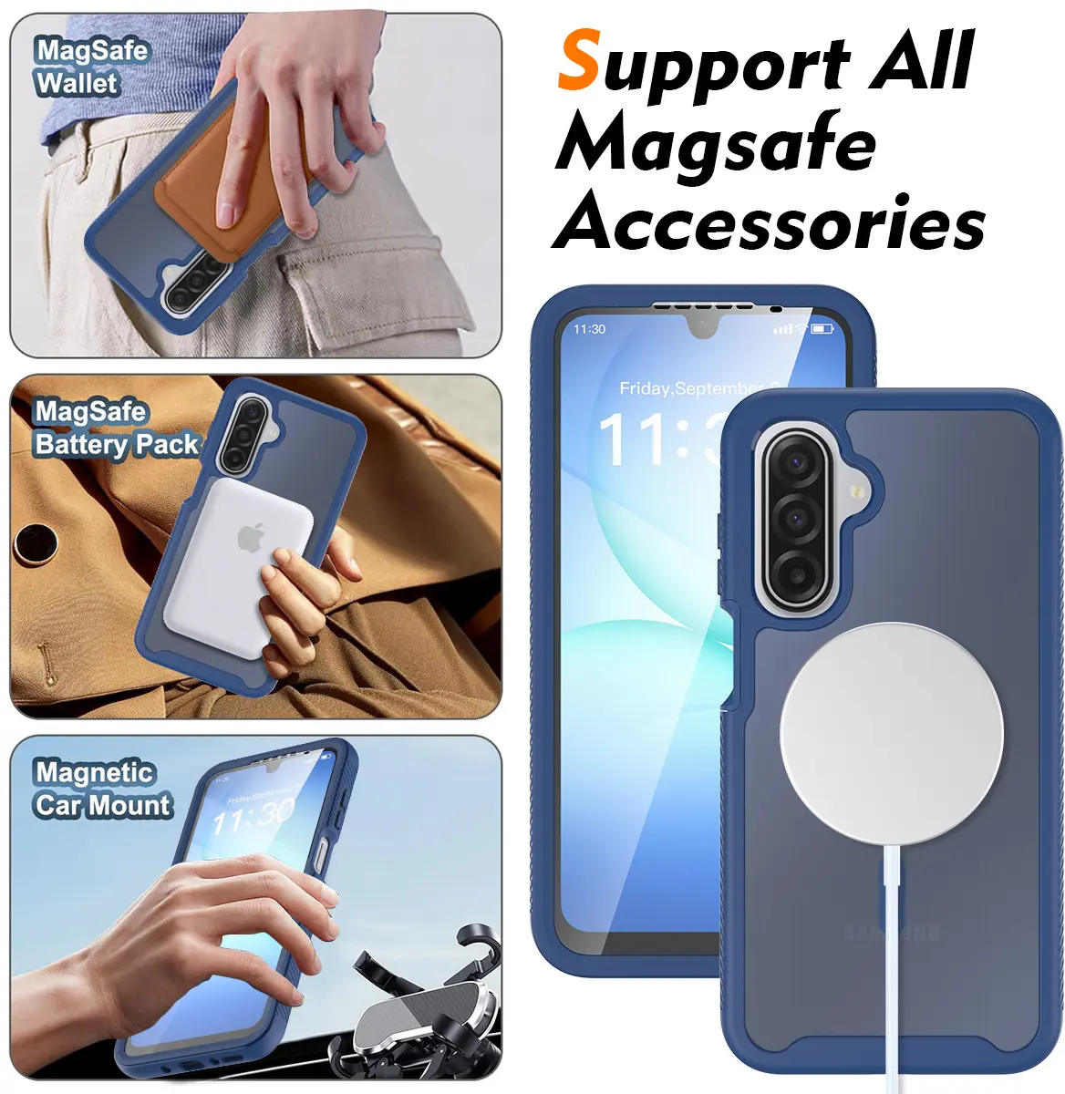 Samsung A17 / A16 / A26 Hoesje Full Protect 360° Cover MagSafe Matte Blauw afbeelding 4