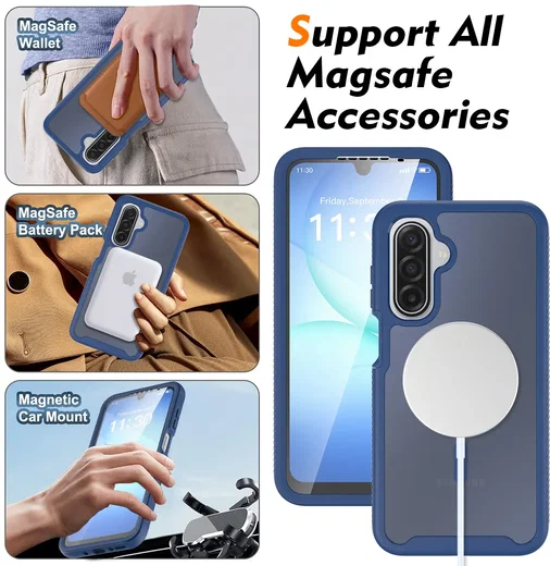 Samsung A17 / A16 / A26 Hoesje Full Protect 360° Cover MagSafe Matte Blauw afbeelding 4