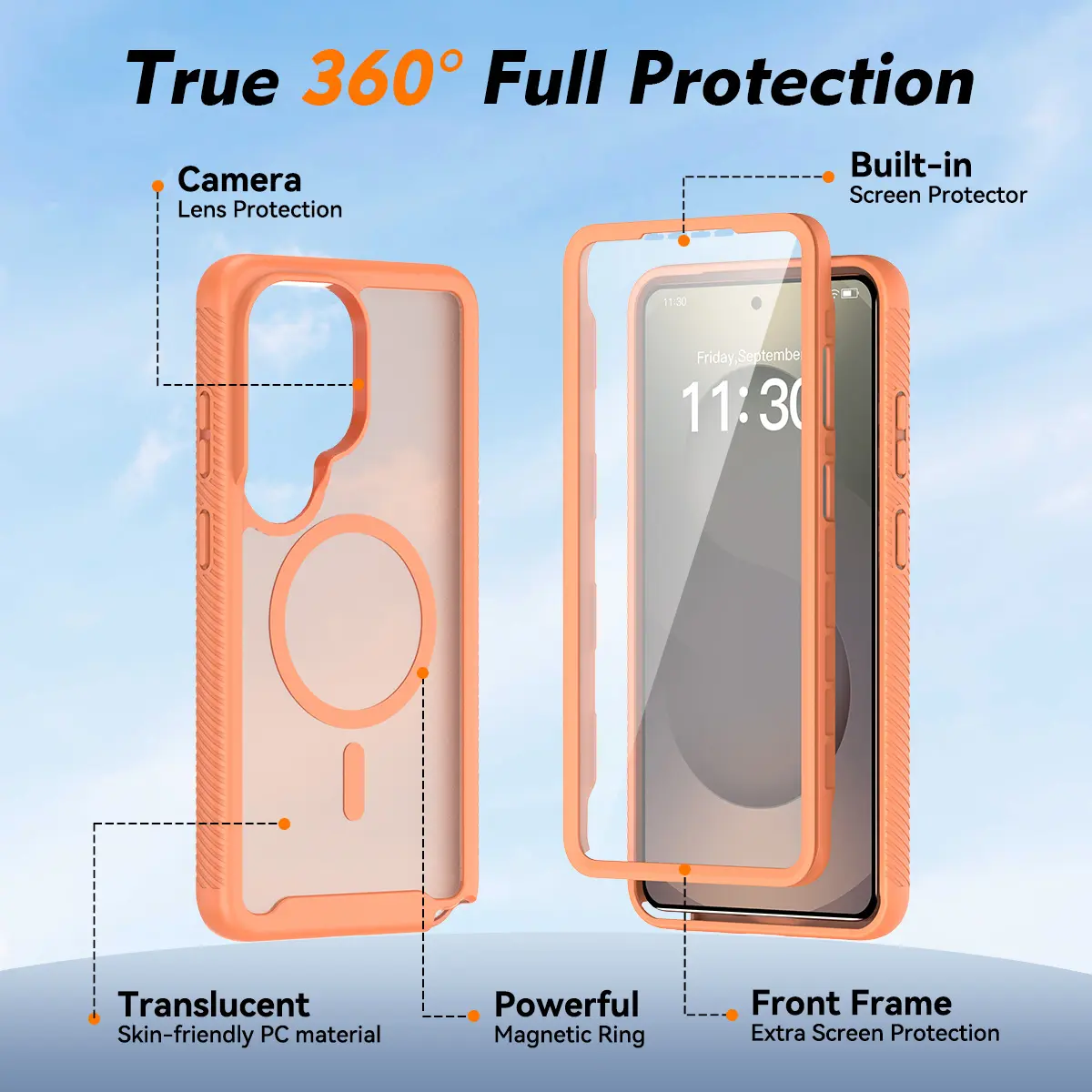 Samsung S26 Ultra Hoesje Full Protect 360° Cover met MagSafe Matte Oranje afbeelding 5