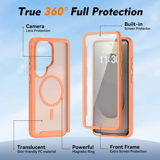 Samsung S26 Ultra Hoesje Full Protect 360° Cover met MagSafe Matte Oranje afbeelding 5