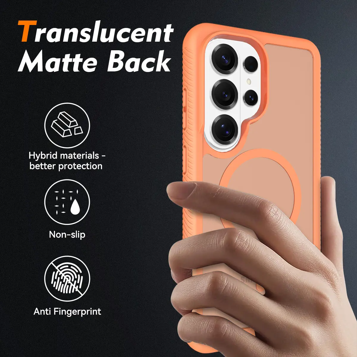 Samsung S26 Ultra Hoesje Full Protect 360° Cover met MagSafe Matte Oranje afbeelding 3
