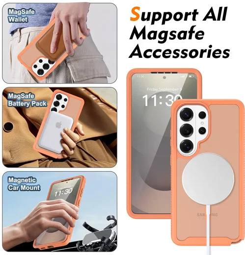Samsung S26 Ultra Hoesje Full Protect 360° Cover met MagSafe Matte Oranje afbeelding 4