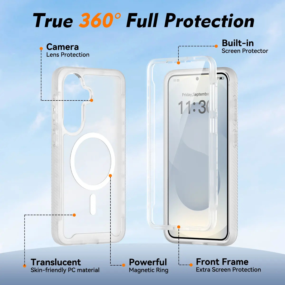 Samsung S26 Plus Hoesje Full Protect 360° Cover met MagSafe Matte Transparant afbeelding 5