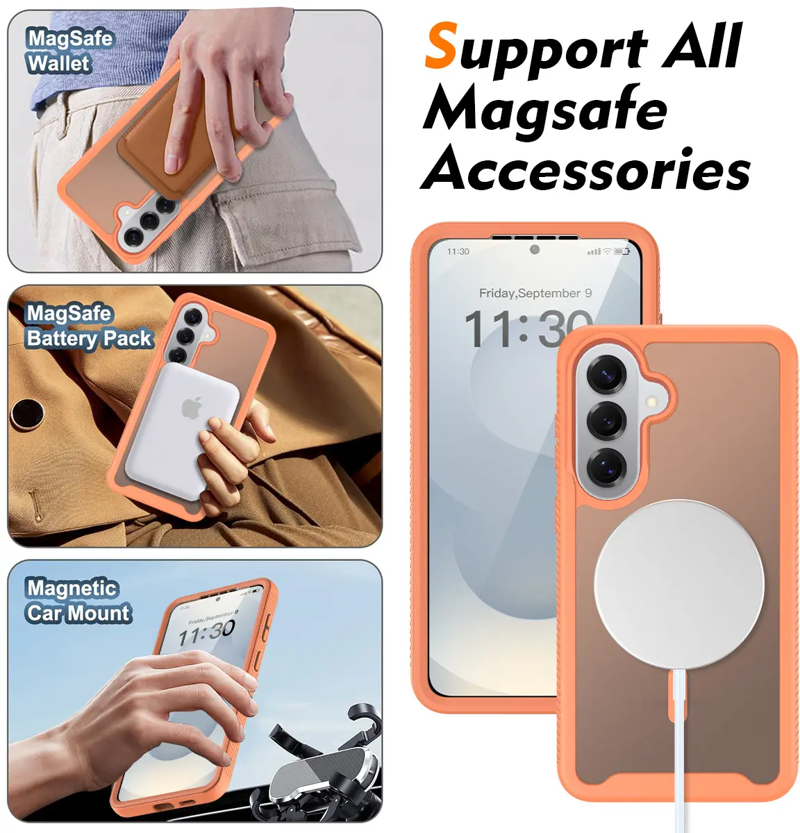Samsung S26 Plus Hoesje Full Protect 360° Cover met MagSafe Matte Oranje afbeelding 5