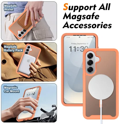 Samsung S26 Plus Hoesje Full Protect 360° Cover met MagSafe Matte Oranje afbeelding 5