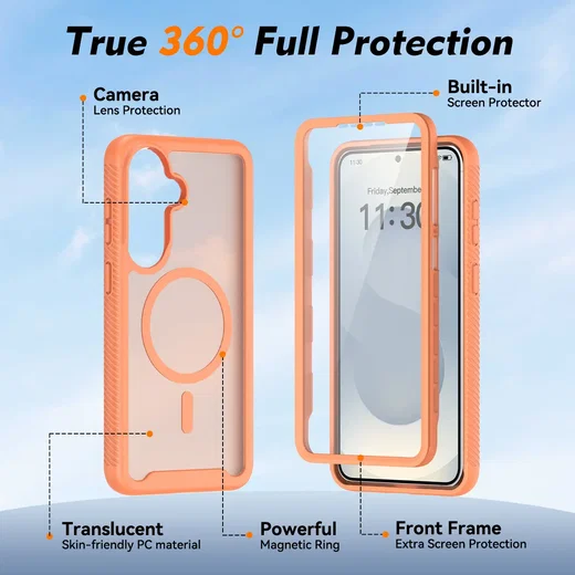 Samsung S26 Plus Hoesje Full Protect 360° Cover met MagSafe Matte Oranje afbeelding 7