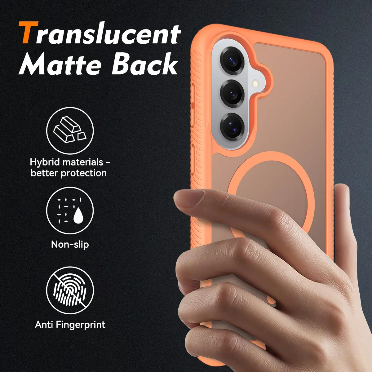 Samsung S26 Plus Hoesje Full Protect 360° Cover met MagSafe Matte Oranje afbeelding 2
