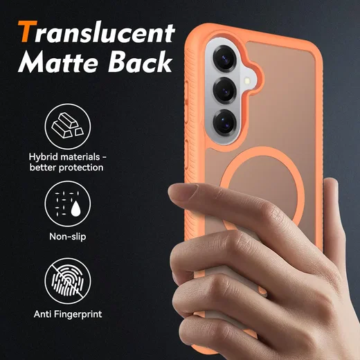 Samsung S26 Plus Hoesje Full Protect 360° Cover met MagSafe Matte Oranje afbeelding 2