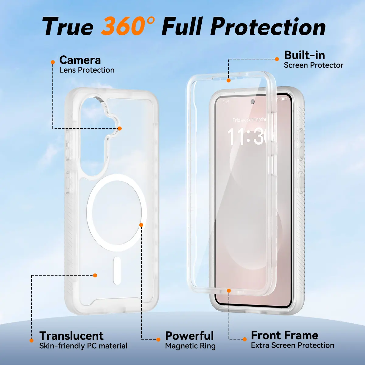 Samsung Galaxy S26 Hoesje Full Protect 360° Cover met MagSafe Matte Transparant afbeelding 7