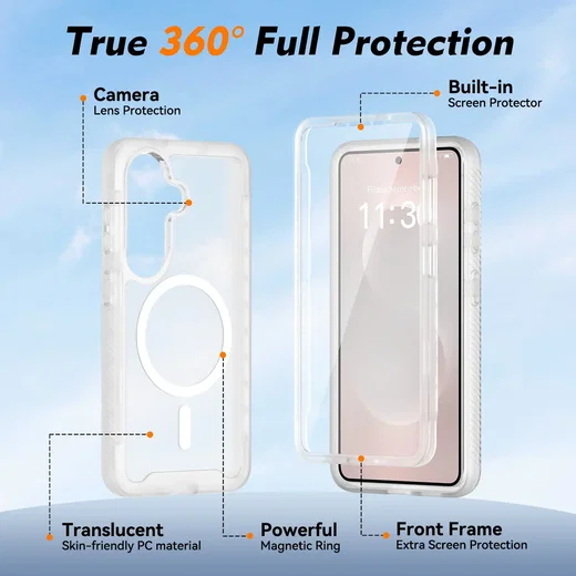 Samsung Galaxy S26 Hoesje Full Protect 360° Cover met MagSafe Matte Transparant afbeelding 7
