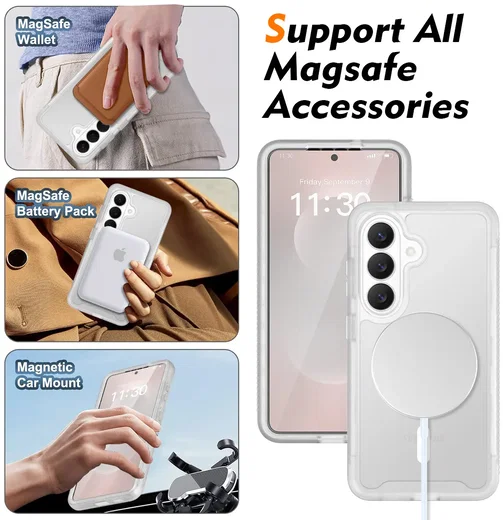 Samsung Galaxy S26 Hoesje Full Protect 360° Cover met MagSafe Matte Transparant afbeelding 5