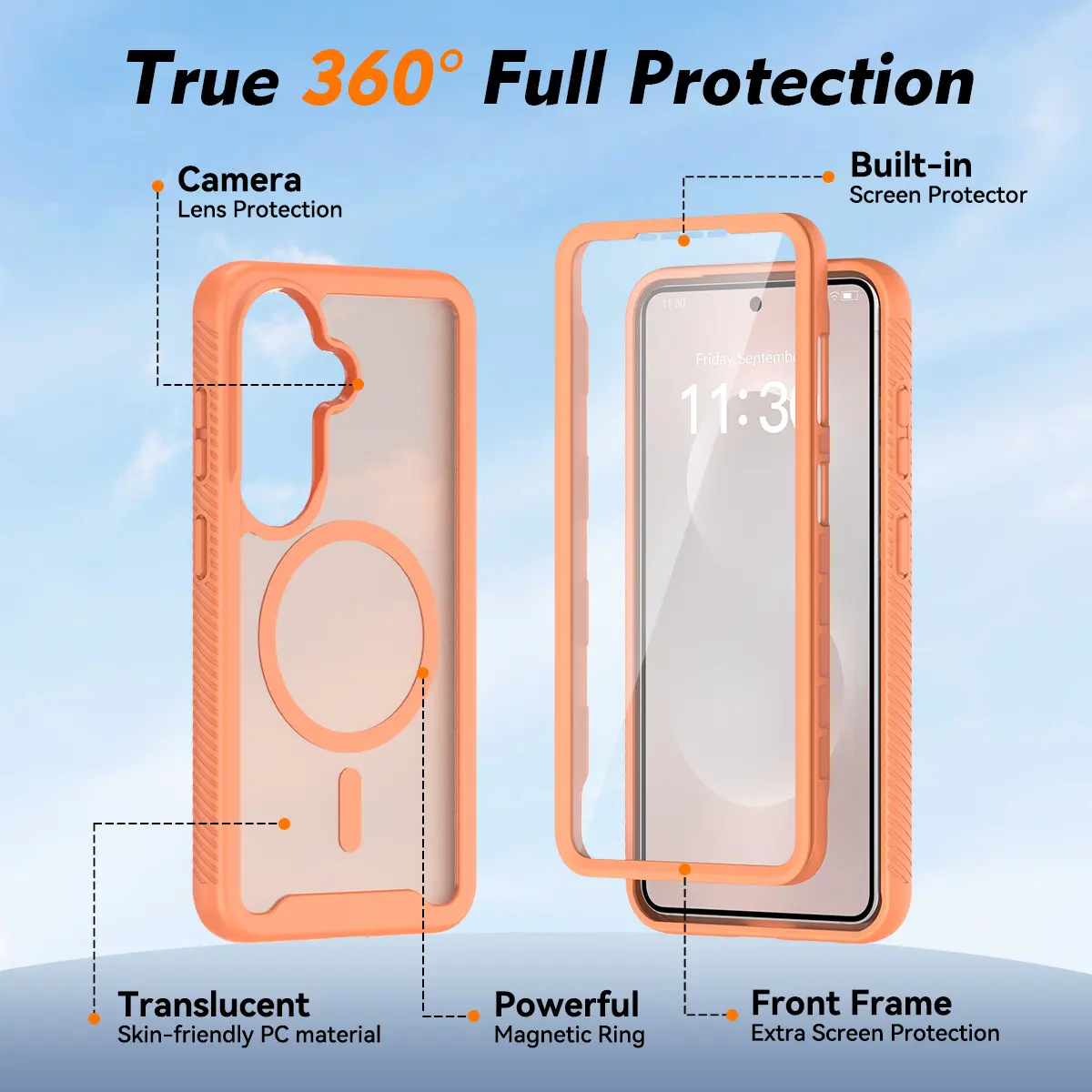Samsung Galaxy S26 Hoesje Full Protect 360° Cover met MagSafe Matte Oranje afbeelding 6