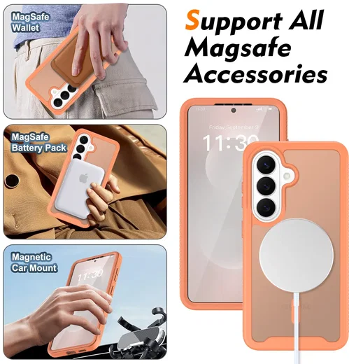 Samsung Galaxy S26 Hoesje Full Protect 360° Cover met MagSafe Matte Oranje afbeelding 5
