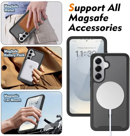 Samsung Galaxy S26 Hoesje Full Protect 360° Cover met MagSafe Matte Zwart afbeelding 4