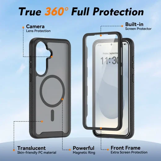 Samsung Galaxy S26 Hoesje Full Protect 360° Cover met MagSafe Matte Zwart afbeelding 7