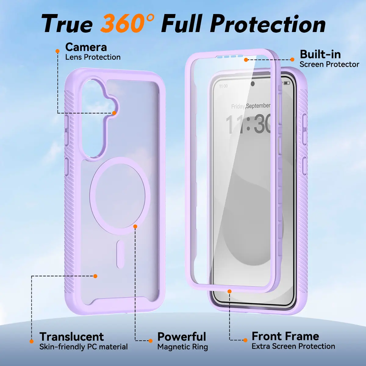 Samsung Galaxy S25 FE Hoesje Full Protect 360° Cover met MagSafe Matte Paars afbeelding 6