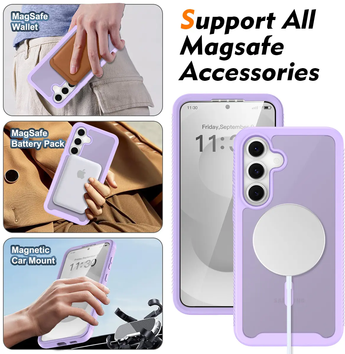 Samsung Galaxy S25 FE Hoesje Full Protect 360° Cover met MagSafe Matte Paars afbeelding 5