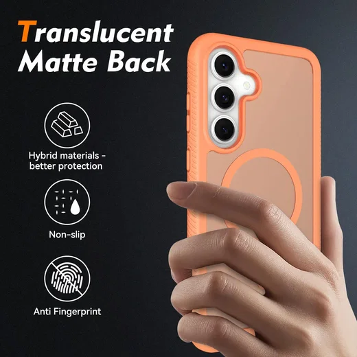 Samsung Galaxy S25 FE Hoesje Full Protect 360° Cover met MagSafe Matte Oranje afbeelding 2