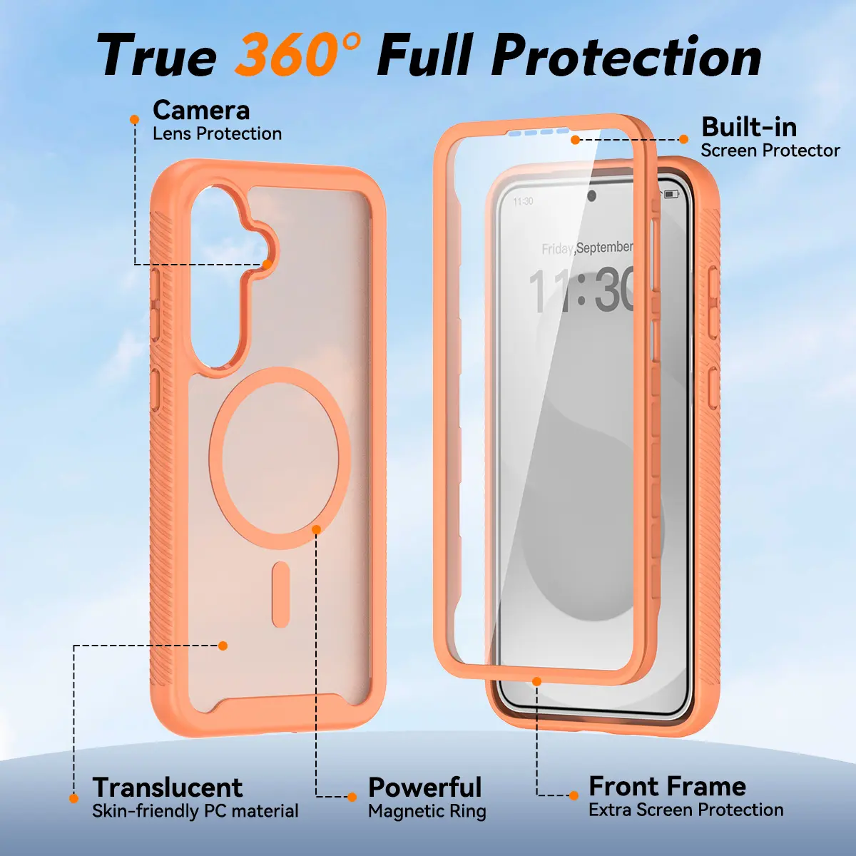 Samsung Galaxy S25 FE Hoesje Full Protect 360° Cover met MagSafe Matte Oranje afbeelding 7