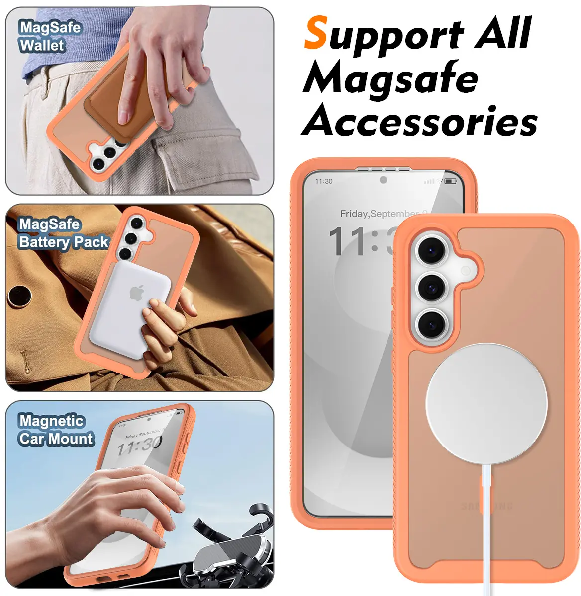 Samsung Galaxy S25 FE Hoesje Full Protect 360° Cover met MagSafe Matte Oranje afbeelding 6