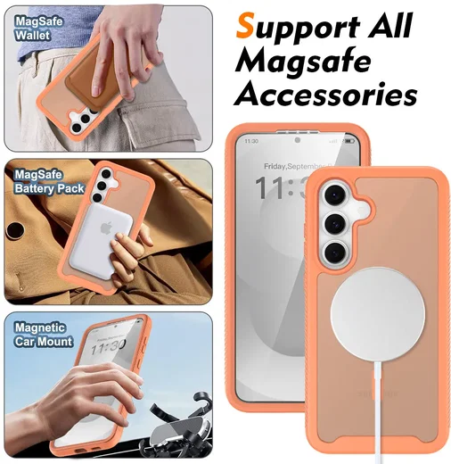 Samsung Galaxy S25 FE Hoesje Full Protect 360° Cover met MagSafe Matte Oranje afbeelding 6