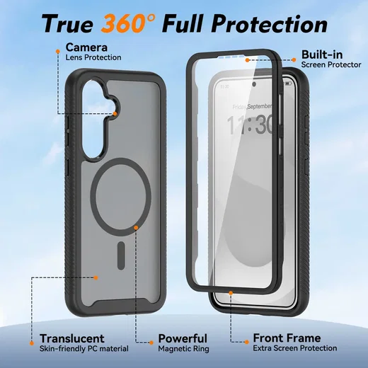 Samsung Galaxy S25 FE Hoesje Full Protect 360° Cover met MagSafe Matte Zwart afbeelding 5