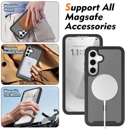 Samsung Galaxy S25 FE Hoesje Full Protect 360° Cover met MagSafe Matte Zwart afbeelding 4