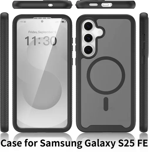 Samsung Galaxy S25 FE Hoesje Full Protect 360° Cover met MagSafe Matte Zwart afbeelding 6