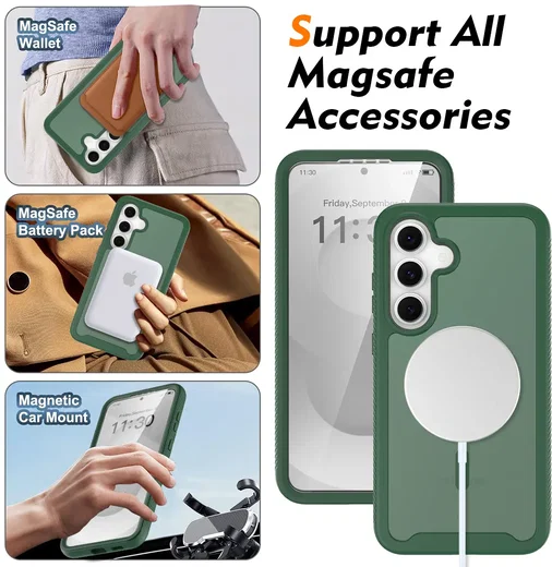 Samsung Galaxy S25 FE Hoesje Full Protect 360° Cover met MagSafe Matte Groen afbeelding 5