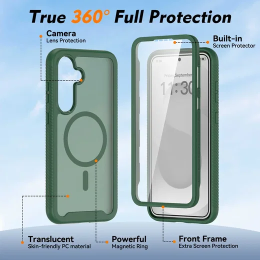 Samsung Galaxy S25 FE Hoesje Full Protect 360° Cover met MagSafe Matte Groen afbeelding 7