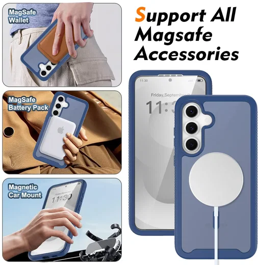 Samsung Galaxy S25 FE Hoesje Full Protect 360° Cover met MagSafe Matte Blauw afbeelding 6