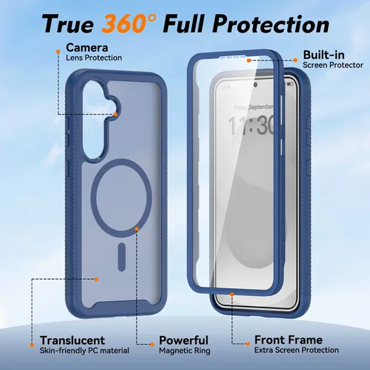 Samsung Galaxy S25 FE Hoesje Full Protect 360° Cover met MagSafe Matte Blauw afbeelding 5