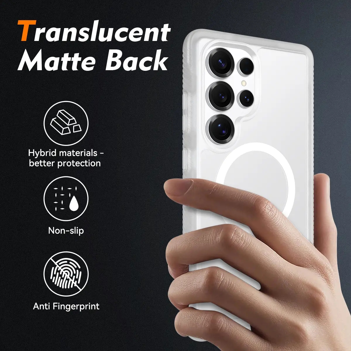 Samsung S25 Ultra Hoesje Full Protect 360° Cover met MagSafe Matte Transparant afbeelding 2