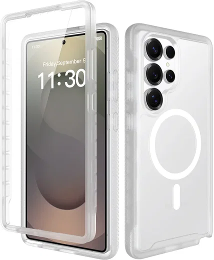 Samsung S25 Ultra Hoesje Full Protect 360° Cover met MagSafe Matte Transparant afbeelding 1
