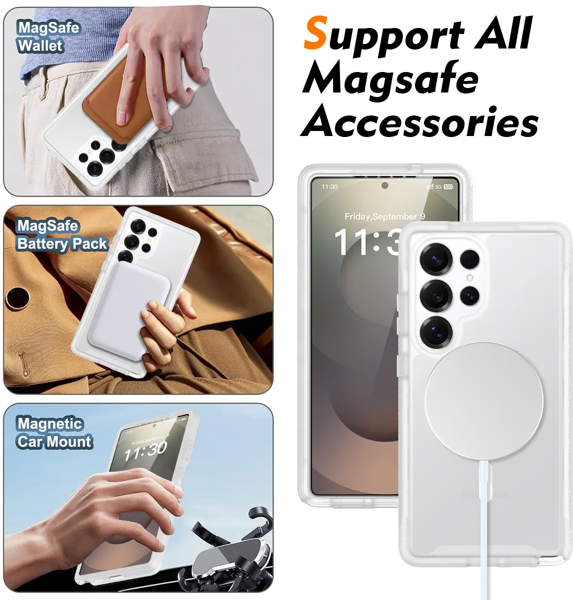 Samsung S25 Ultra Hoesje Full Protect 360° Cover met MagSafe Matte Transparant afbeelding 6