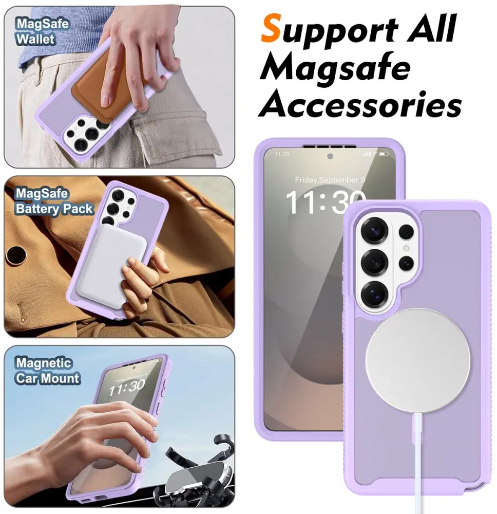 Samsung Galaxy S25 Ultra Hoesje Full Protect 360° Cover met MagSafe Matte Paars afbeelding 4