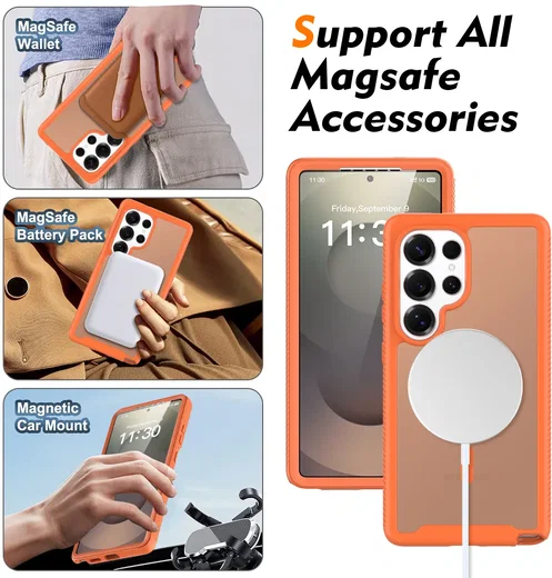 Samsung Galaxy S25 Ultra Hoesje Full Protect 360° Cover met MagSafe Matte Oranje afbeelding 6