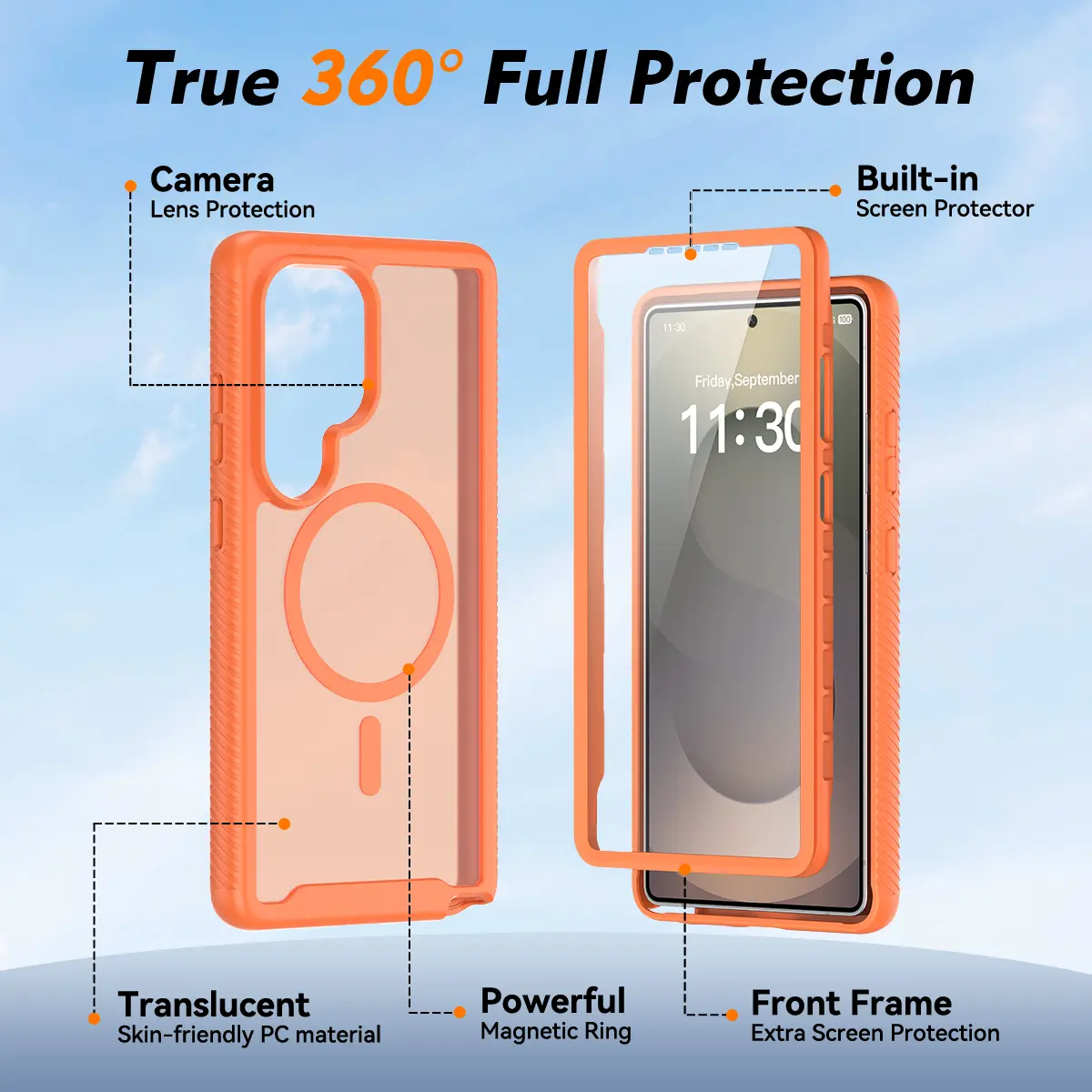 Samsung Galaxy S25 Ultra Hoesje Full Protect 360° Cover met MagSafe Matte Oranje afbeelding 5