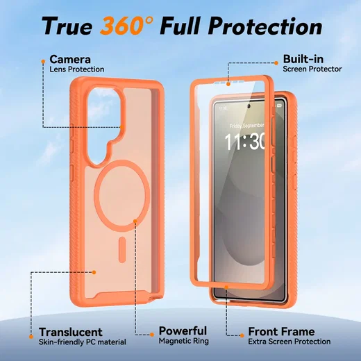 Samsung Galaxy S25 Ultra Hoesje Full Protect 360° Cover met MagSafe Matte Oranje afbeelding 5