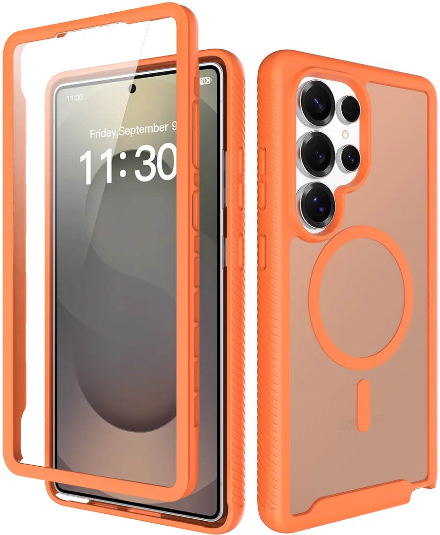Samsung Galaxy S25 Ultra Hoesje Full Protect 360° Cover met MagSafe Matte Oranje afbeelding 1