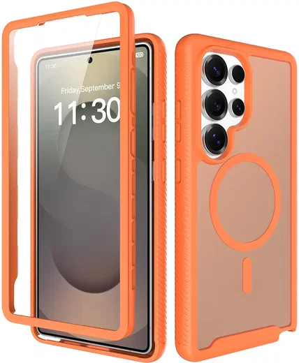 Samsung Galaxy S25 Ultra Hoesje Full Protect 360° Cover met MagSafe Matte Oranje afbeelding 1