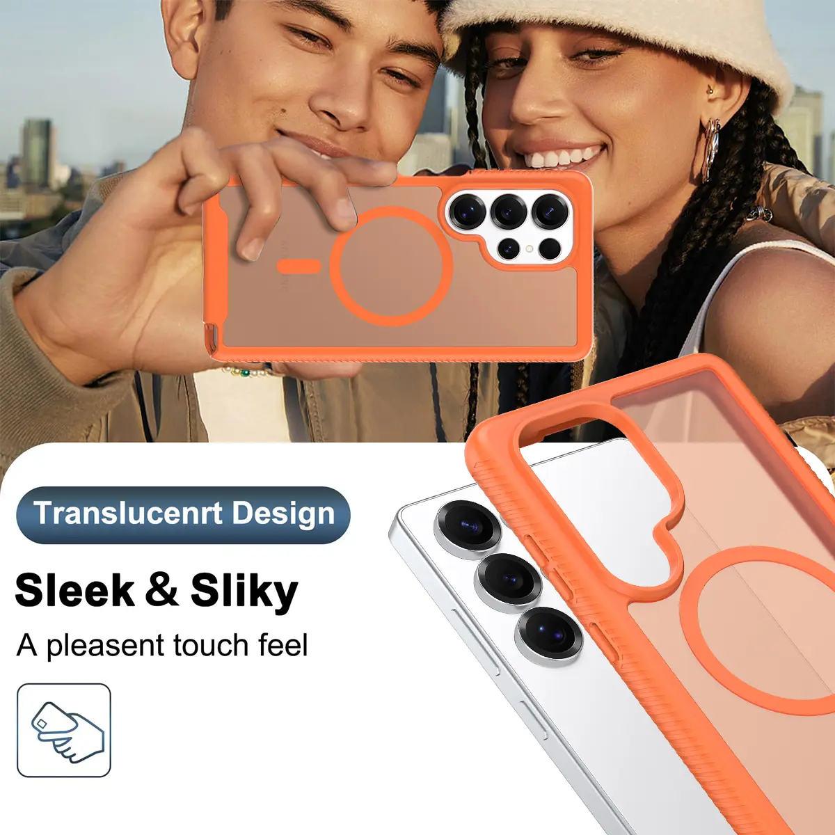 Samsung Galaxy S25 Ultra Hoesje Full Protect 360° Cover met MagSafe Matte Oranje afbeelding 8