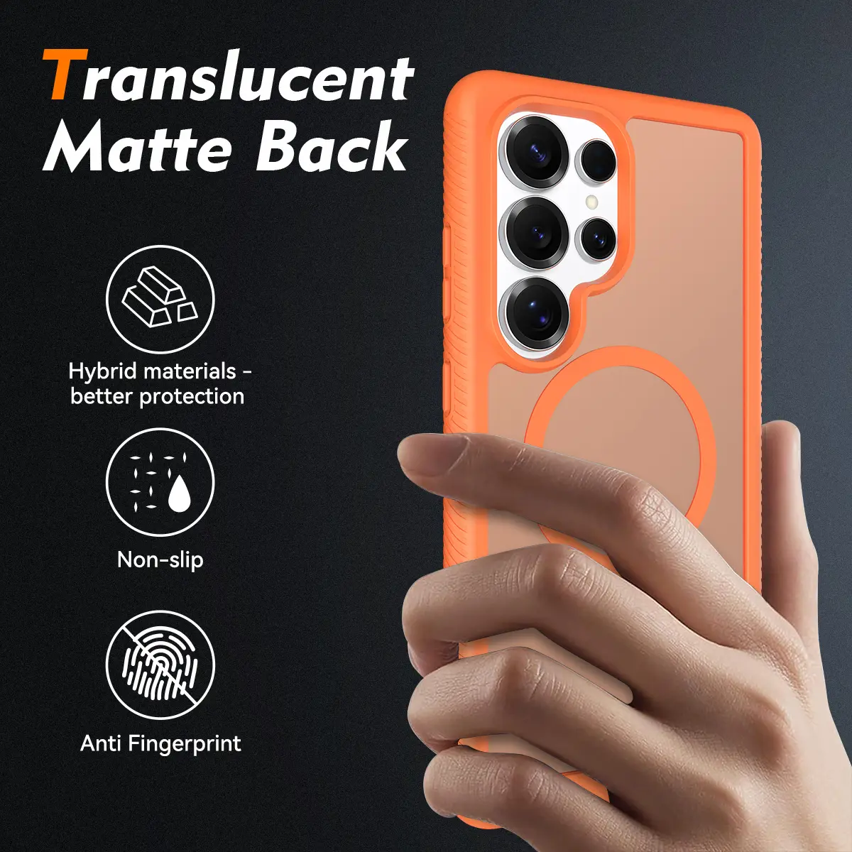 Samsung Galaxy S25 Ultra Hoesje Full Protect 360° Cover met MagSafe Matte Oranje afbeelding 2