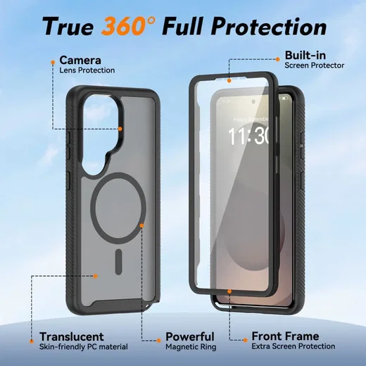 Samsung Galaxy S25 Ultra Hoesje Full Protect 360° Cover met MagSafe Matte Zwart afbeelding 3