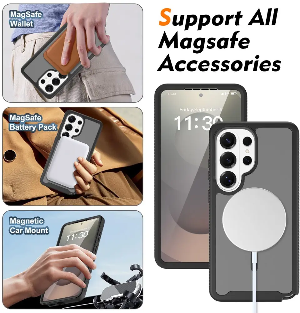 Samsung Galaxy S25 Ultra Hoesje Full Protect 360° Cover met MagSafe Matte Zwart afbeelding 4