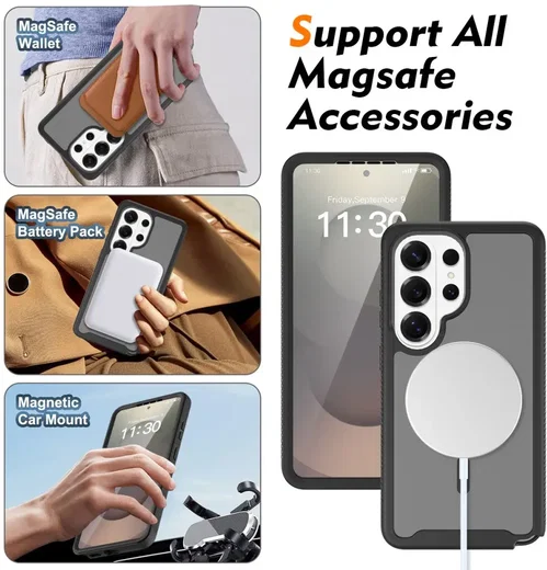 Samsung Galaxy S25 Ultra Hoesje Full Protect 360° Cover met MagSafe Matte Zwart afbeelding 4