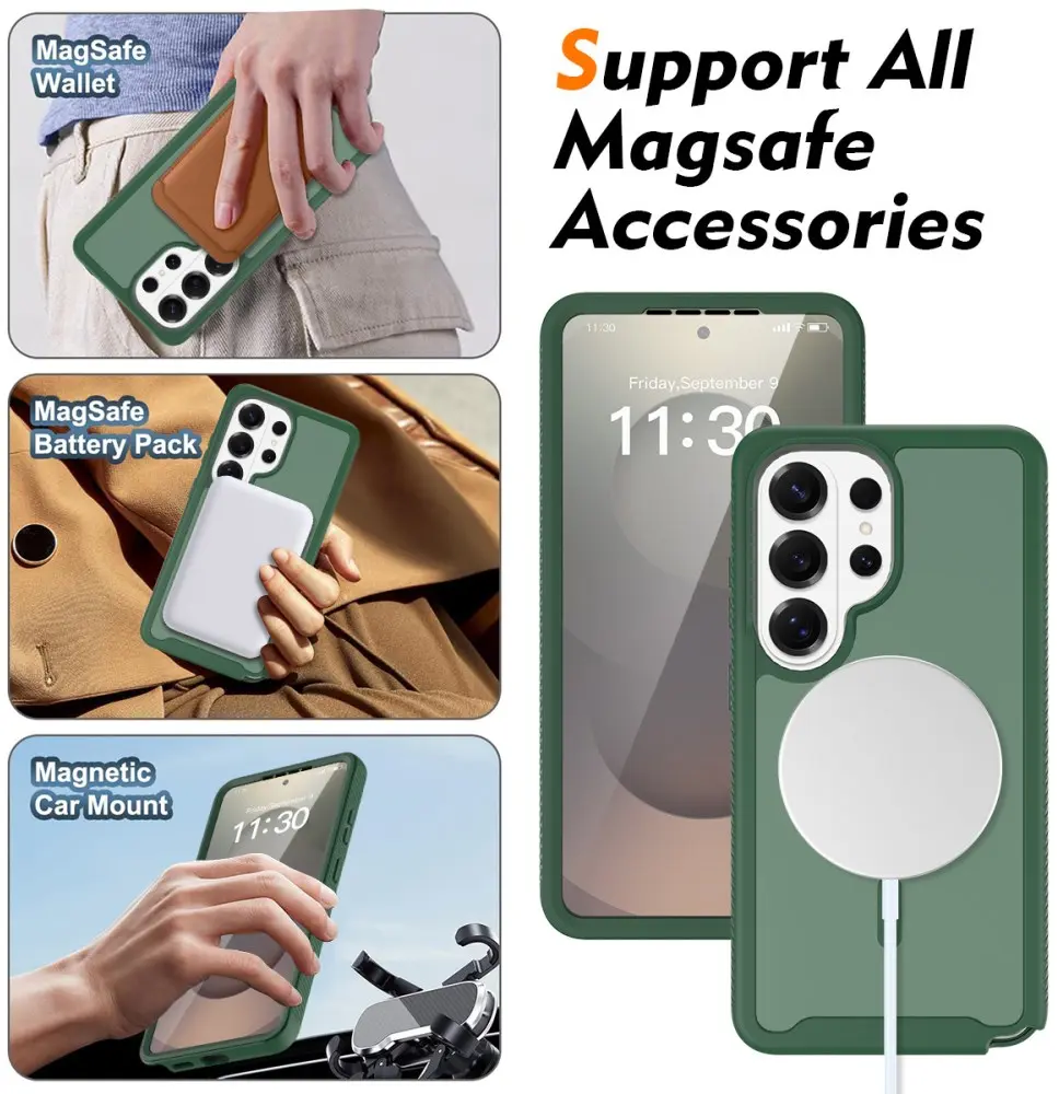 Samsung Galaxy S25 Ultra Hoesje Full Protect 360° Cover met MagSafe Matte Groen afbeelding 4